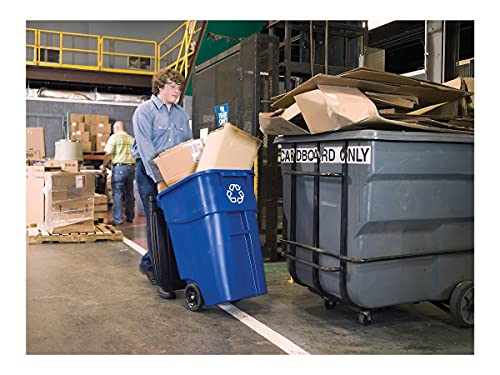 Image of Rubbermaid Commercial Products BRUTE Rollout Heavy-Duty Wheeled Recycling Can /Bin, 50-Gallon, Blue Recycling, for Restaurants /Hospitals /Offices /Warehouses /Garage