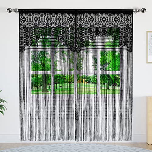YaoYue Macrame Lace Door String Curtain for Doorways,Room Divider Doorway Hippie Window Panel Room Divider Wall Closet Curtains for Bedroom Closet Door Drapes Decorations (35×79in/90×200cm,Black) - Image 5