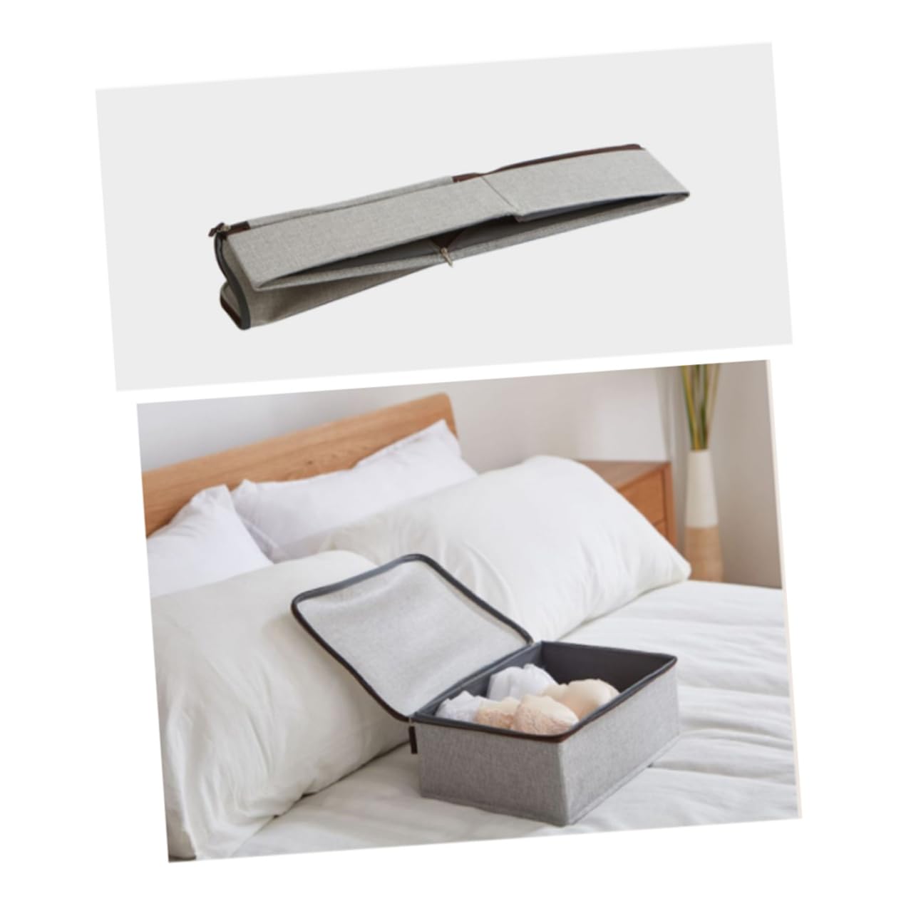 YARNOW 1pezzi Scatola Di Stoccaggio Pieghevole Con Zip Per Biancheria e Abbigliamento Organizer Multifunzionale Per Casa e Camera Da Letto Grigia