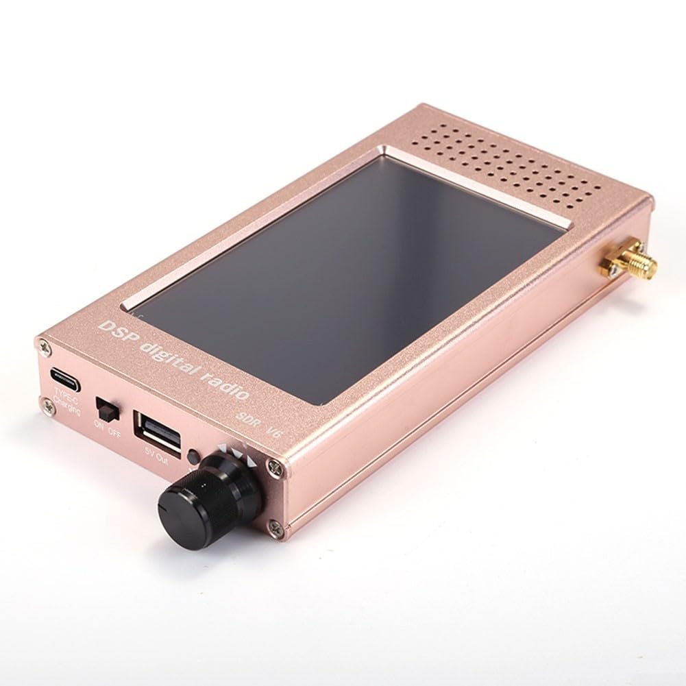 SDR-V6 Software-definierter Funkempfänger, 100 kHz-149 MHz, Vollbandabdeckung mit 4,3 Zoll IPS-Touchscreen, 3000 mAh Akku, CNC-Aluminiumlegierung, Gehäuse für Amateurfunk, Kurzwelle (Rosa)