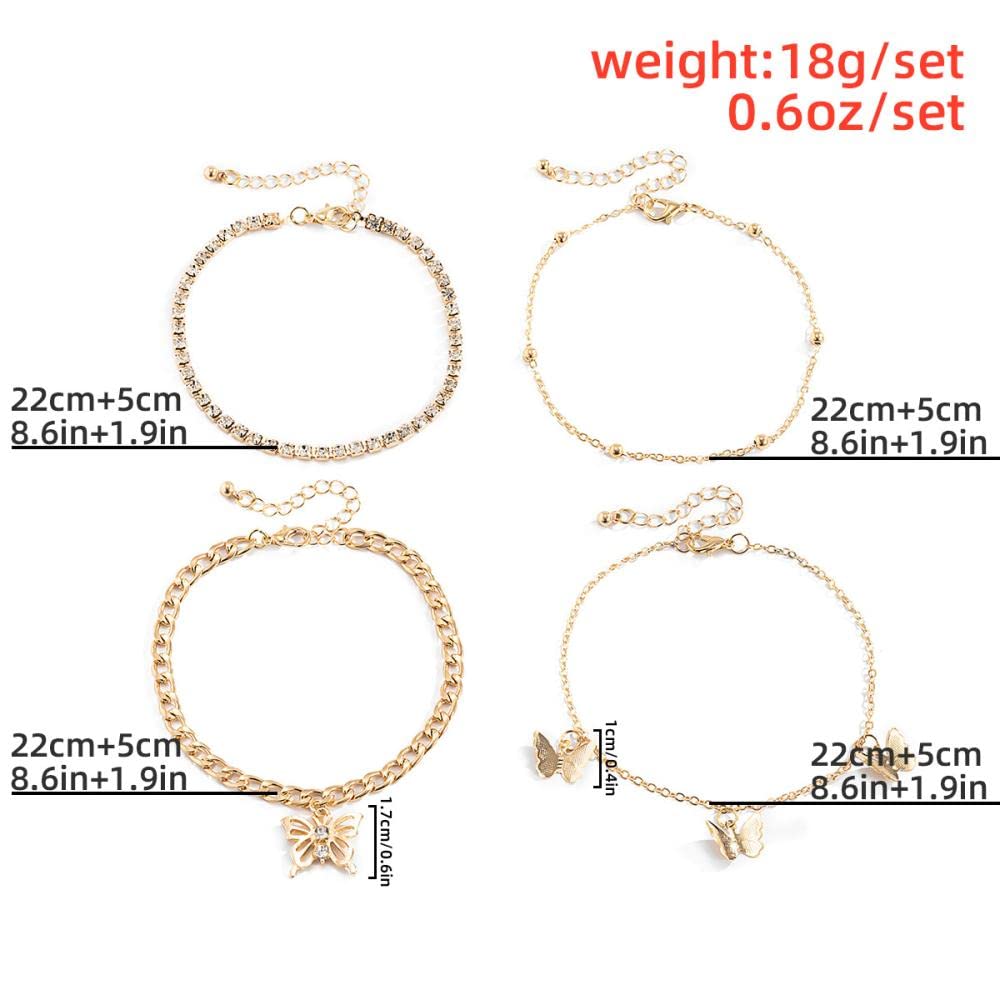 cavigliera Cavigliera multistrato con diamanti retrò Temperamento semplice Farfalla intelligente Cavigliera micro-intarsiata Accessori per gioielli femminili (Colore : S) (2 G)
