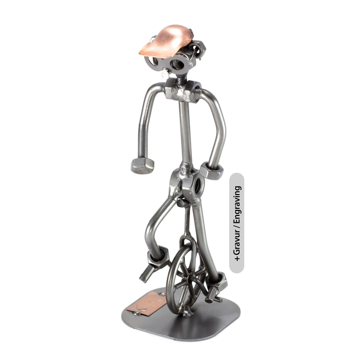 Steelman24 I Nuts and bolts sculpture Unicyclist With Personal Engraving I Handmade ornaments I I Metal figurine