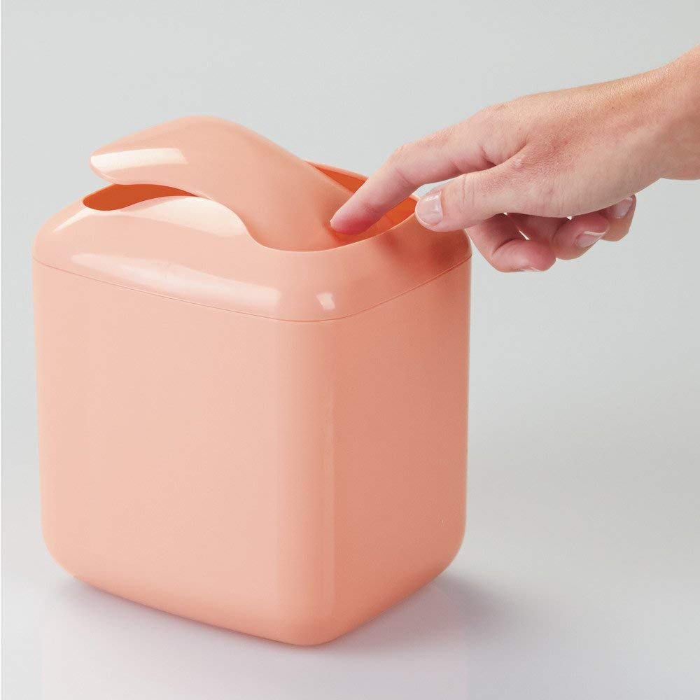 InterDesign Una Vanity Countertop Plastic Dustbin/Trash Can, Dimensions: (6 x 6 x 7) Inches, Coral 2