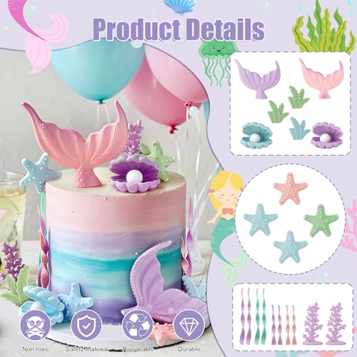 21pcs Mermaid Cake Topper, Mermaid Tail Cake Decorations for Birthday - image 3