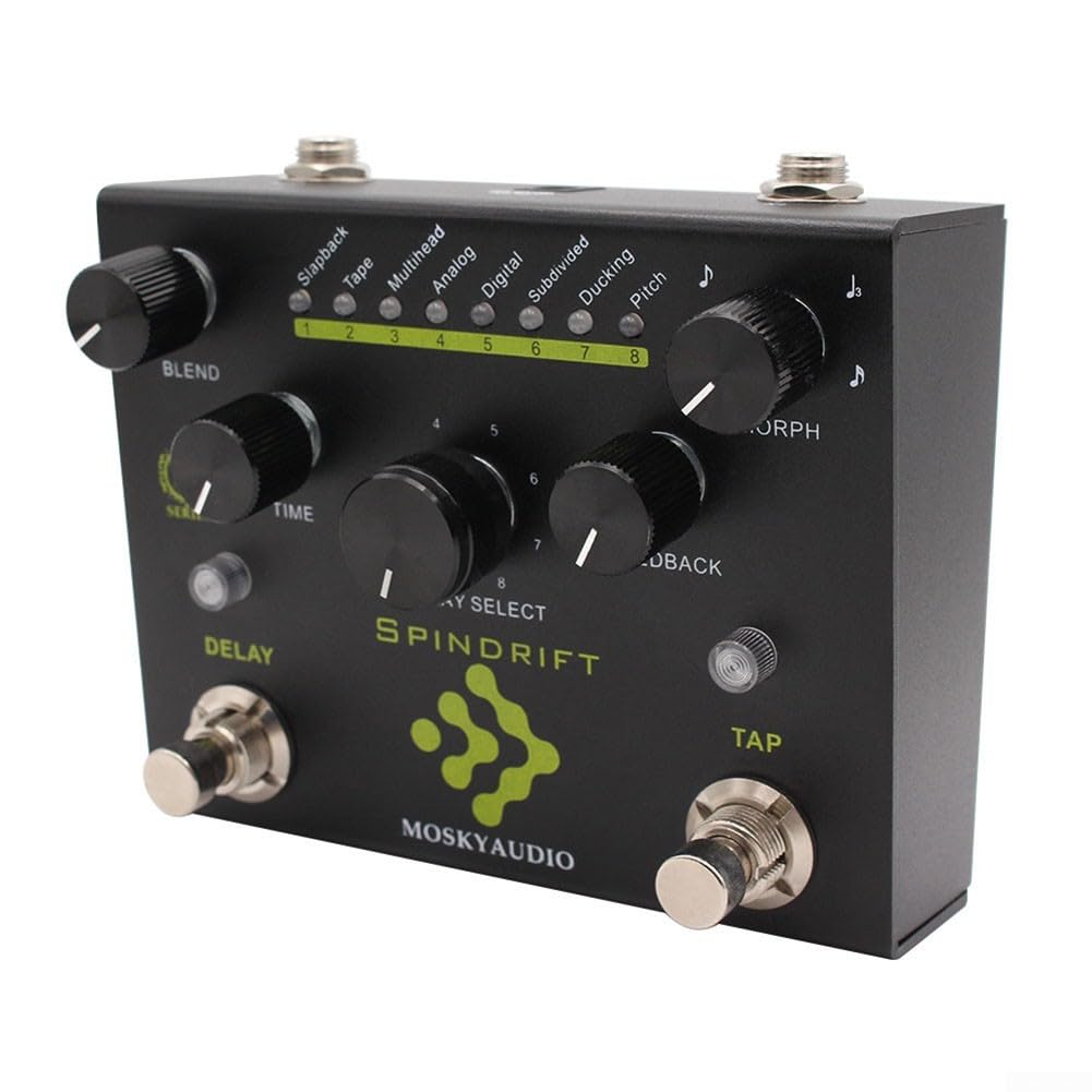MOSKY SPINDRIFT - Pedal de efectos de guitarra digital con tempo de grifo, perilla de selección de 8 modos, controles de mezcla y tiempo, alimentación de 9 V CC para guitarra eléctrica