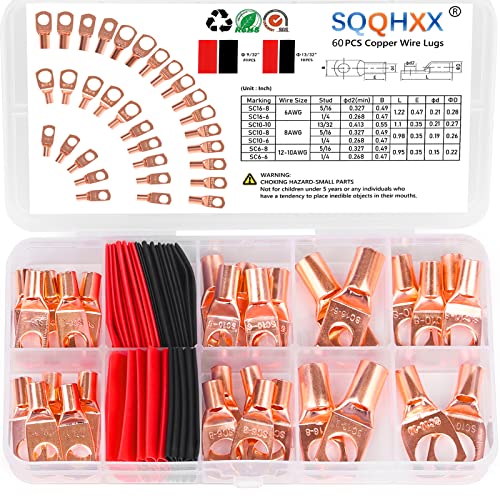 Cosses de fil de cuivre AWG 4 à 12 et gaines pour câbles de batterie