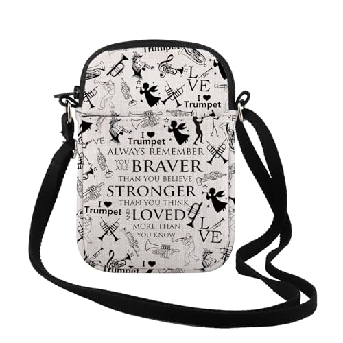 TSOTMO Trumpet Gift Always Remember You Are Braver Inspirational Crossbody Bag Trumpet Player Gift Gift for Band Teacher
