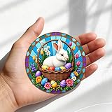 Easter Bunny in Basket Adhesive Shaped Acrylic Decoration – Dual-Use for Walls & Refrigerators, Suitable for Living Room/Office Home Décor, Ideal Gift for Christmas, Birthday, Anniversary Day