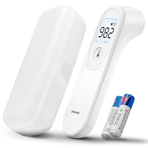 yuwell Termómetro infrarrojo para adultos y niños, termómetro de frente sin contacto con lectura precisa instantánea, alarma de fiebre y alerta de