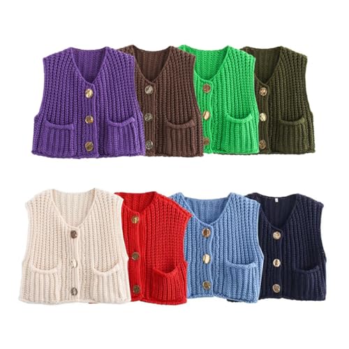 Image of CHARTOU Women Chunky Knit Vest Button Down Sleeveless Sweater Tank Tops Going Out Outfits