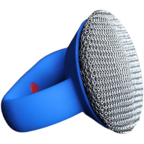 Image of Cast Iron Scrubber with Handle 316L Stainless Steel Chainmail Scrubber for Cast Iron Pan Skillet Cleaner,Skillets and Grills (Blue)