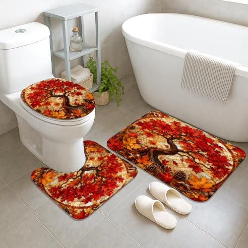 Rideau de douche automne imperméable en polyester 183x183 avec tapis - 4