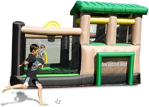 Miniatura 7 de Island Hopper Fort All Sport - Casa recreativa para niños con zona de fuerte, pared de escalada, baloncesto, tiro de fútbol, tobogán curvado, giro y