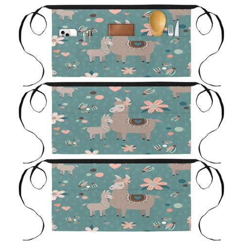 Tablier court de chef lot de 3 avec 3 poches motif lama multicolore