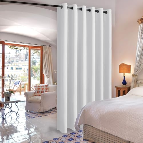Image of DWCN White Room Divider Curtain for Extral Wide Windows -Blackout Total Privacy Divider for Patio Door, Share Bedroom Office Space, 1 Grommet Curtain Panel, 8.3ft Wide x 7ft Tall, Greyish White