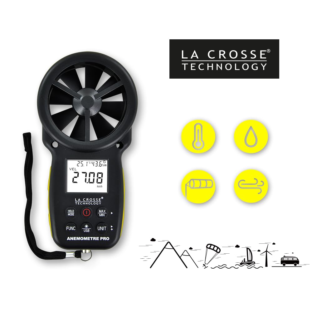 La Crosse Technology - WS9501 Anémomètre à main digital et connexion informatique - Noir/Jaune