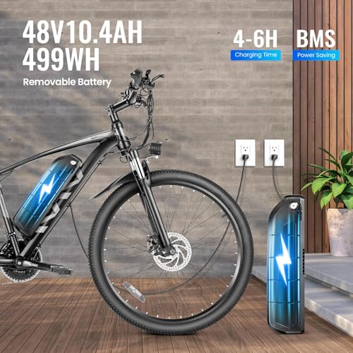 Image of Vivi Electric Bike for Adults, 27.5 inch Electric Mountain Bike, 500W Class 2 eBike 48V 499WH Removable Battery, Up to 50 Miles Range, 21 S Adult Electric Bicycles
