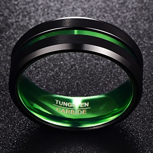 NUNCAD 8mm Men's Tungsten Rings Multi-Color/Green/Purple Plated Grooved Black Matte Finish Beveled Edges Size 4 to 163