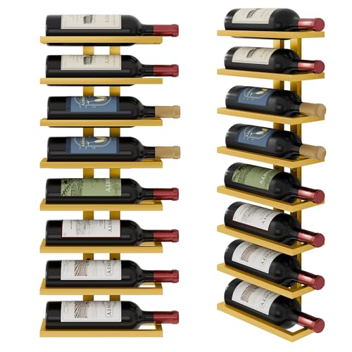 FAVOOSTY Portabottiglie da parete, portabottiglie con 8 livelli, in metallo, per bottiglie di vino, colore nero, per sala da pranzo, camera da letto, cantina, oro