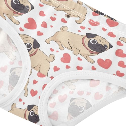 Wusikd Cute Pug Puppy Hearts Girls' Underwear Cotton Girls Briefs Soft Toddler Underwear 2T4