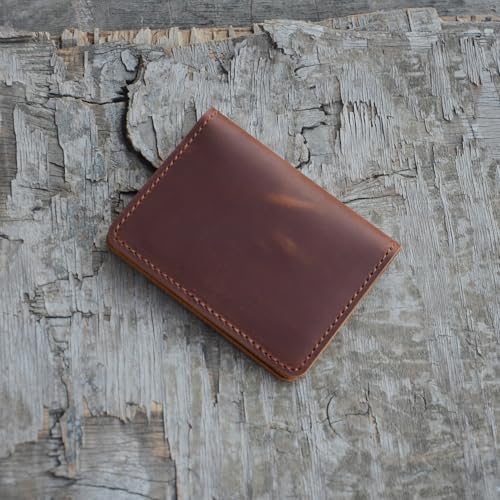 Image of JJNUSA Handmade Distressed Men's Minimalist Leather Wallet Card Holder Wallets for Gifts style2 Brown