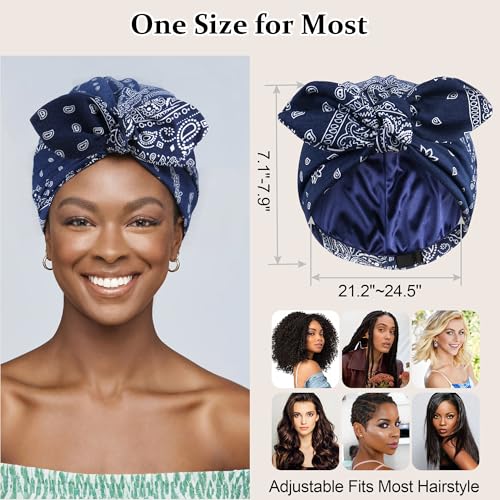 Image of Ababalaya Satin Lined Beanies for Women Chemo Headwear Silky Lined Cotton Sleeping Cap
