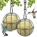 OFFCUP Fat Ball Bird Feeder, 2pcs Metal Fat Ball Bird Holder, Hanging Bird Feeder Holder Spherical with 2 S-shaped hooks for Outdoor Garden Wildlife Birds Finch Sparrow Robin (Black)