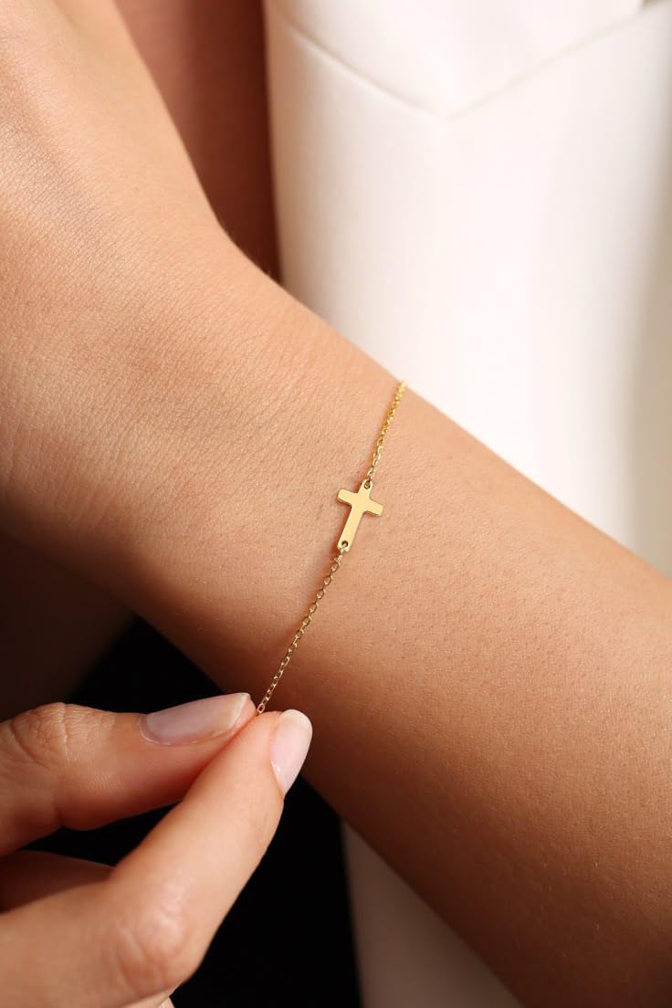 Moodear Cross Bracelet for Women, Dainty Sterling Silver/Gold Plated Gift image 2