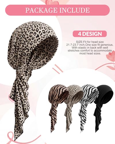Image of Halfchet 4 Pcs Chemo Headwear for Women Pre Tied Cancer Caps Head Scarf Turbans for Women Patients Gifts
