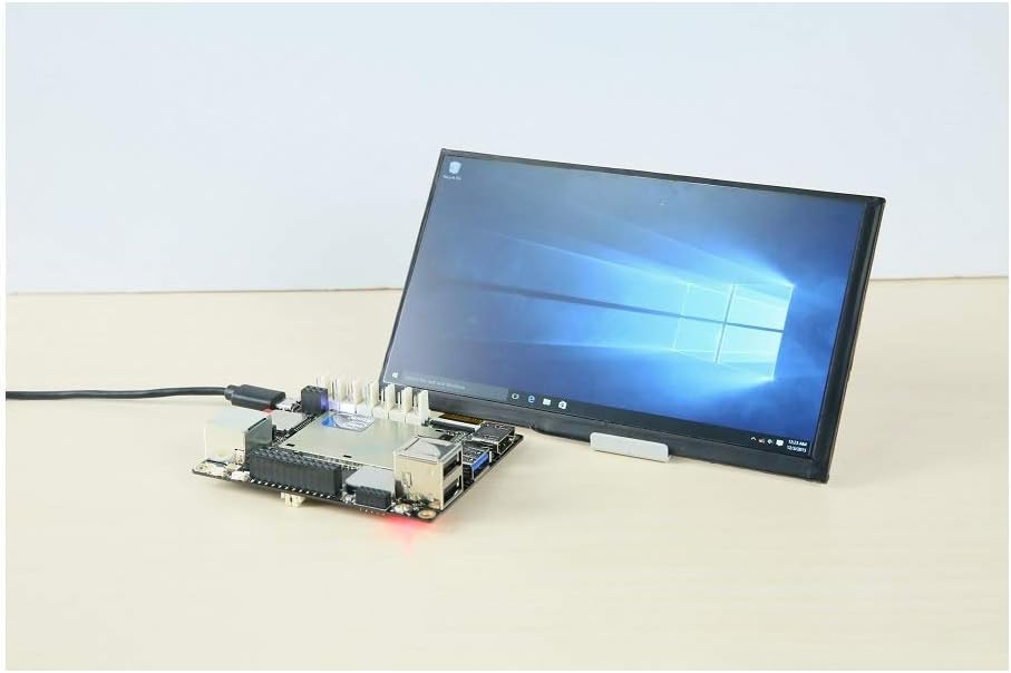 LattePanda board with an attached heatsink, connected to a display.