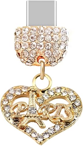 ELISE & FONDA TP163 Tipo-C Puerto de carga USB Cristal Anti Polvo Plug París Love Heart Teléfono Celular Charm para SamsungHuaweiOnePlusXiaomioppo