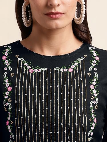 Image of MIRCHI FASHION Women's Straight Fit Rayon Sequins Embroidered and Polka Dots Printed Kurti Only