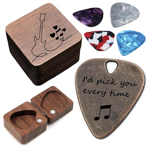 JUPPE Birthday Gifts For HIm or Her, Bronze I'd Pick You Every Time Guitar Pick With Wood...
