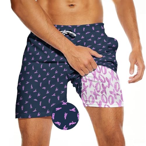 Tasneem Mens Swim Trunks with Compression Liner Swim Shorts 5 Inch Inseam Quick Dry Mens Bathing Suit