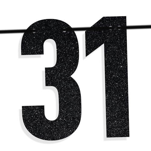 Image of Black Glitter Holy Sh*t You're 31 Banner, Happy 31st Birthday /Cheers to 31 Years, Funny 31st Birthday Party Decorations Supplies