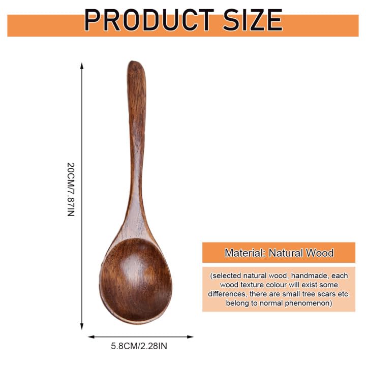 cobee 6 cucchiai in legno con manico lungo, 20 cm, cucchiaio coreano con manico per cucinare, cucchiai da minestra in legno per zuppe coreane, mescolare utensili da cucina