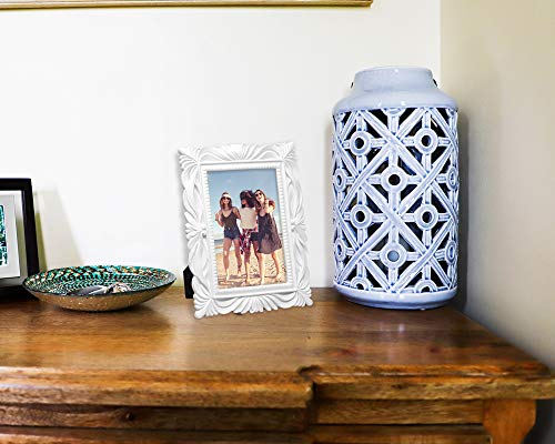 Isaac Jacobs 4X6 White Wave Textured Hand-Crafted Resin Picture Frame With Easel & Hook For Tabletop & Wall Display, Decorative Swirl Design Home Décor, Photo Gallery, Art, More (4X6, White) #TOP3