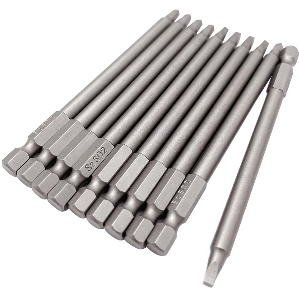 Saipe 10pcs SQ2 100mm Magnetic Square Drill Bit Set Hex