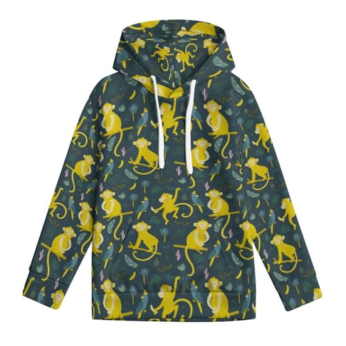 Cute Monkey Pattern Hoodie Teens Sweatshirts Pullover Hoodies Casual Loose Kids Hooded Sport Shirt Tops 7-18 Years