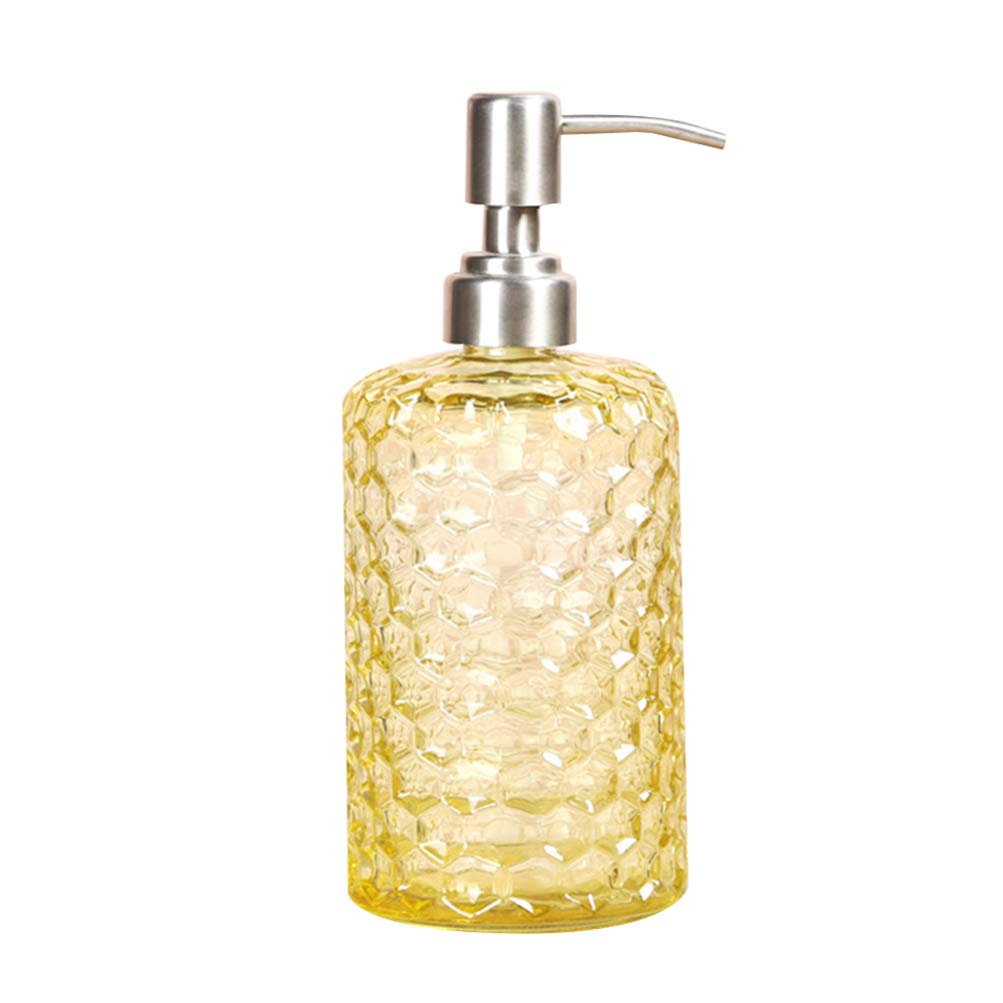 Pineapple Grain Glass Pump Bottle Refillable Lotion Container with Stainless Steel Nozzle for Home Bathroom Travel Use