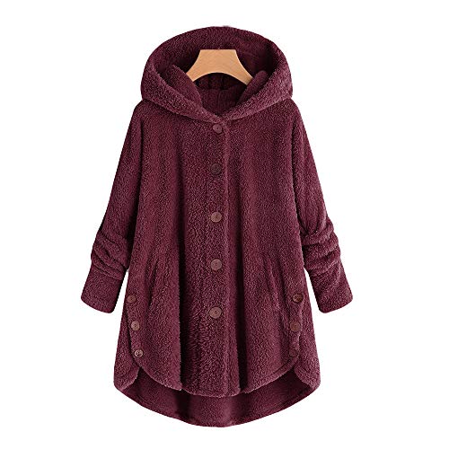 ANJUNIE Long Sleeve Overcoat Women Button Coat Fluffy Tail Tops Hooded Pullover Loose