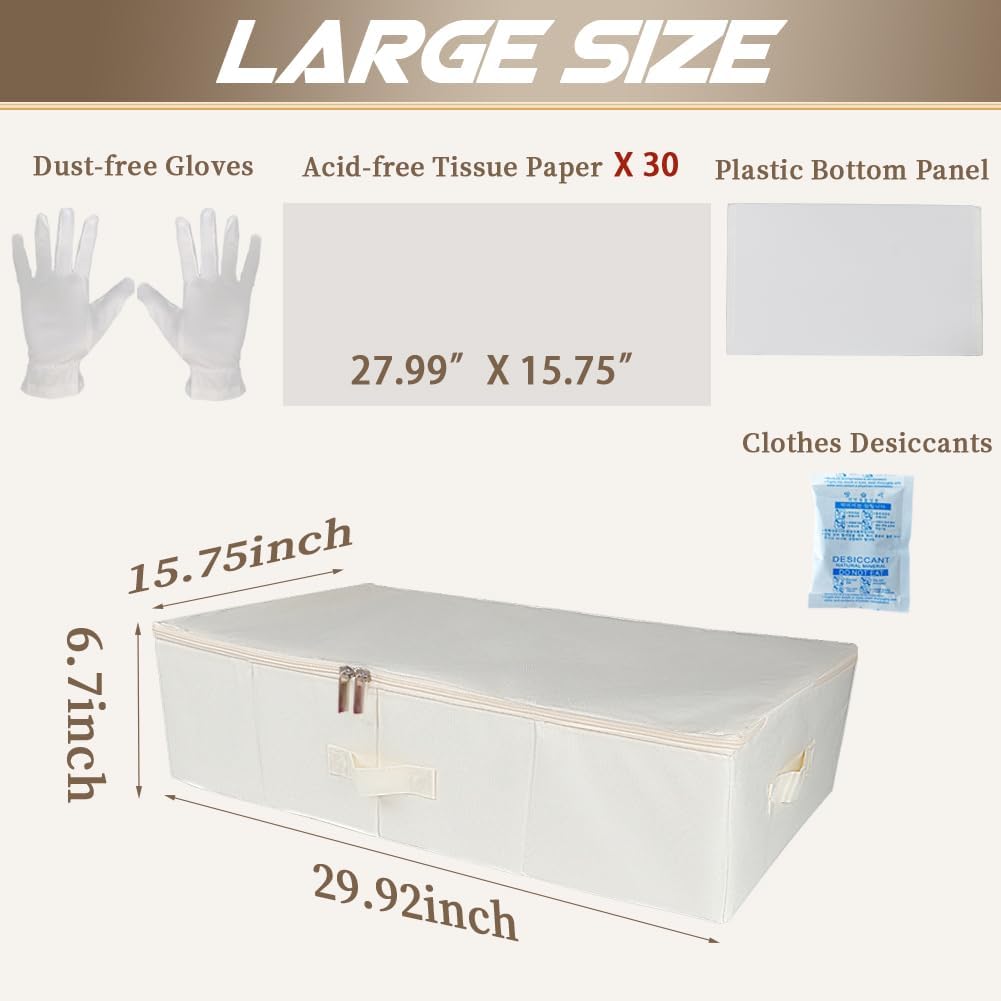 Wedding Dress Storage Box: Dresses Preservation Bag with 30Pcs Acid-free Tissue Paper & Microfiber Gloves