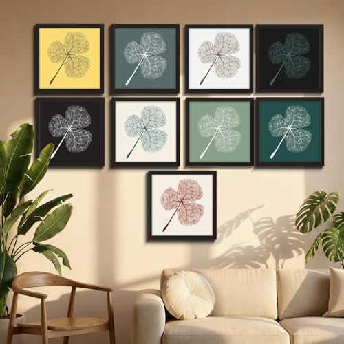 Image of NoWorries Wall Botanical Leaf Wall Art Frames Set of 9 | Modern Minimalist Plant Prints with Frames | Abstract Nature Gallery Wall Decor | Framed Posters for Living Room, Bedroom Staircase Office Aesthetic Home Decoration