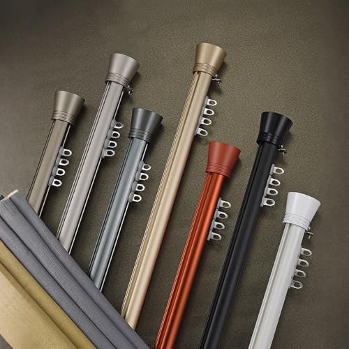 Barra Cortina Ventana - Juego de Cortina en Aluminio Resistente | Sistema Riel Deslizante Silencioso para Cortinas | Soporte Techo Pared | Decoración Moderna para Interiores(Champagne,0.50m)