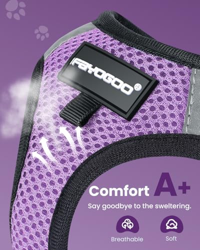 Image of FAYOGOO Cat Harness, Cat Leash and Harness Set for Walking Escape Proof, Harness for Small Cats /Small Dogs, Large Kitten /Puppy Harness and Leash, Harness for Cats,XXL(Modern Violet, Medium) | Step-in mesh vest, velcro + buckle + D-ring; reflective strips; includes matching leash; 5 sizes
