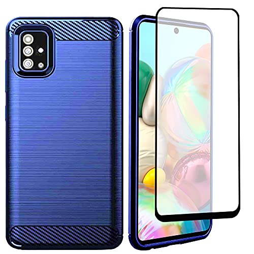 Samsung A71 Case, Samsung Galaxy A71 Case with Screen Protector, HNHYGETE Soft TPU Slim Shockproof Anti-Fingerprint Full Protective Phone Cases for Samsung Galaxy A71 4G (Blue)
