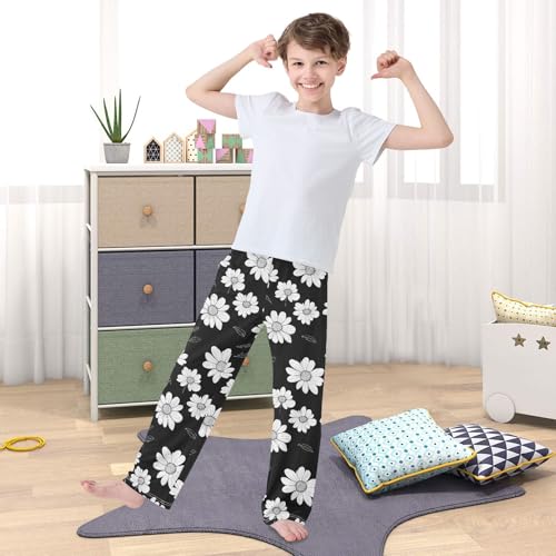 Black White Daisy Pajama Pants Long Sleep Pants Soft Pajama Bottoms With Pockets4