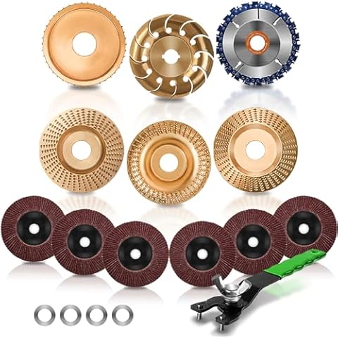 13PCS Wood Carving Disc Set for 4" or 4 1/2" Angle Grinder, Stump Tool Grinder Disc Wheel Attachments for Woodworking, Stump Grinding Tools for Wood Cutting Shaping Carving Sanding and Polishing Cover