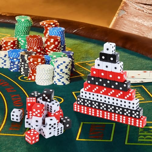 Hooqict 100 Pieces Casino Dice Set 16mm Standard Game Dice Bulk Acrylic 6 Sided Colored Playing Dice for Casino Vegas Theme Party Board Games (Black, Red, White) - Thumbnail 4