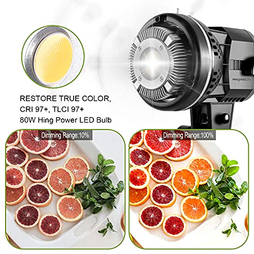 Image of GVM Great Video Maker 80W Portable LED Video Light White 5600K Daylight Balanced Video Light, CRI 97+ Continuous Lighting Bowens Mount for Video Recording, Children Photography, Outdoor Shooting